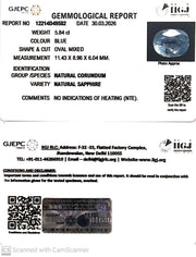 5.84/CT Natural Blue Sapphire with Govt Lab Certificate-12214D49582